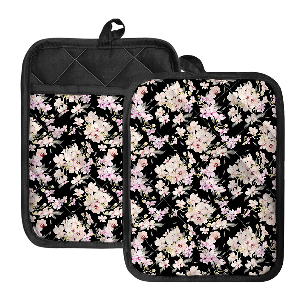 Watercolor Orchid Flower Pattern Print Pot Holders With Pocket