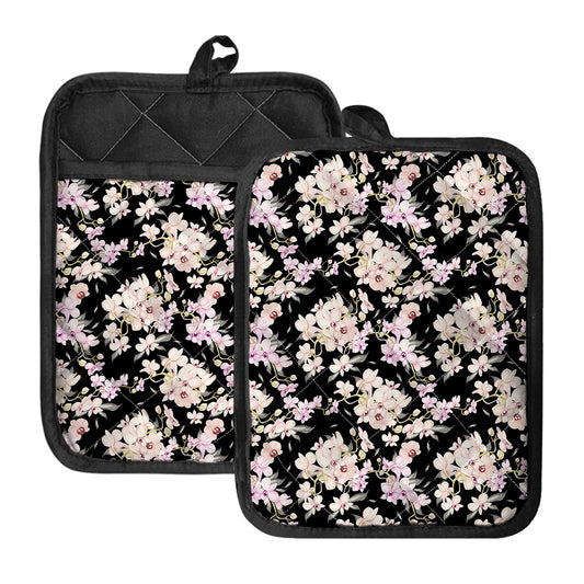 Watercolor Orchid Flower Pattern Print Pot Holders With Pocket