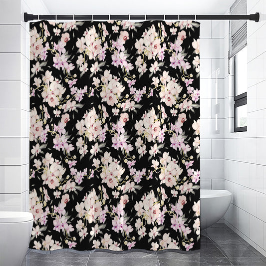 Watercolor Orchid Flower Pattern Print Premium Shower Curtain