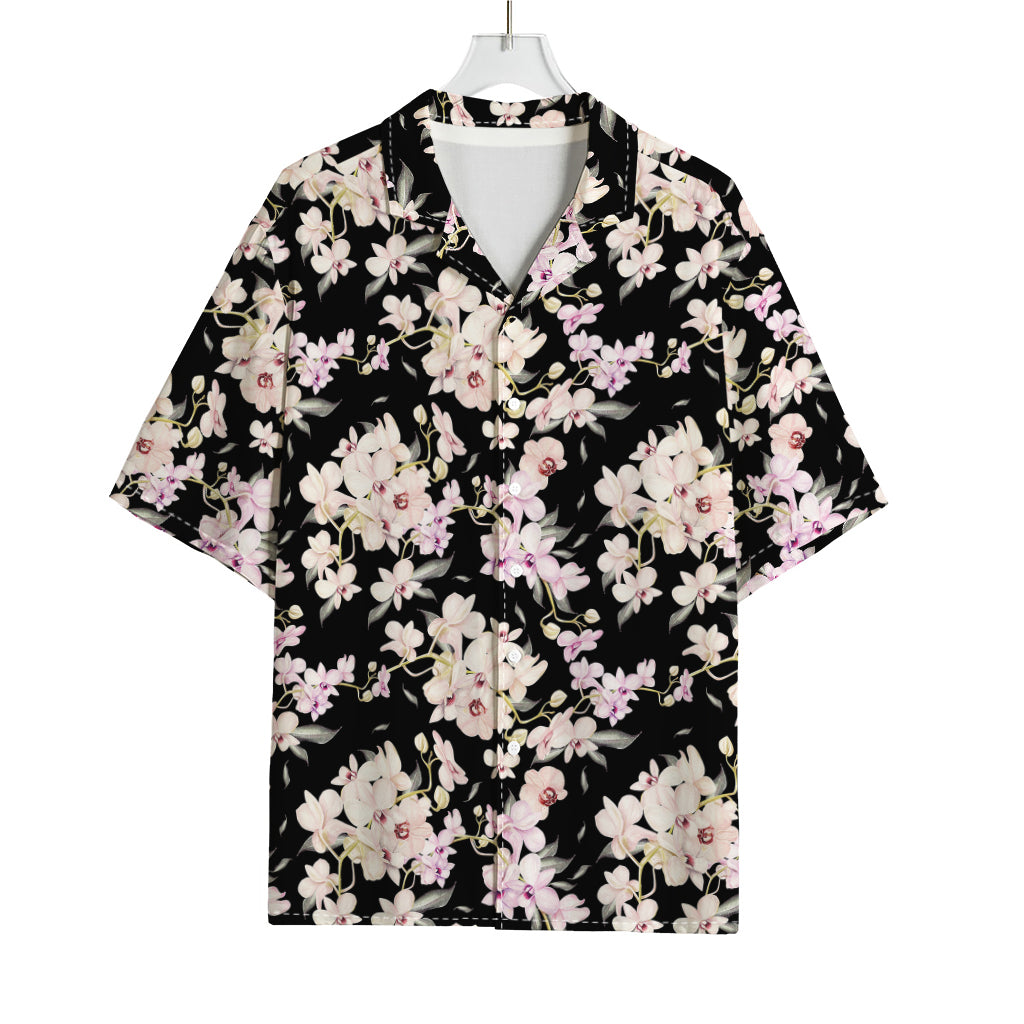 Watercolor Orchid Flower Pattern Print Rayon Hawaiian Shirt