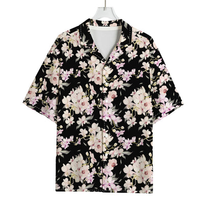 Watercolor Orchid Flower Pattern Print Rayon Hawaiian Shirt