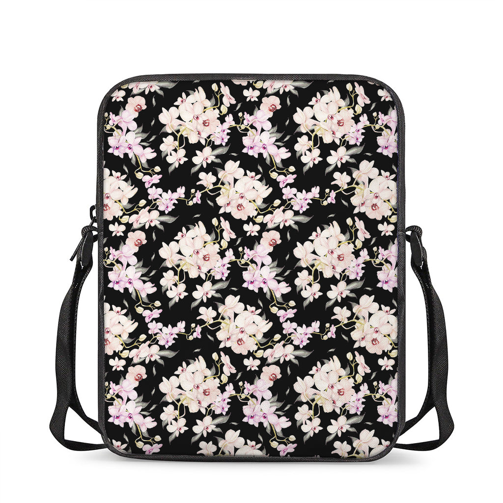 Watercolor Orchid Flower Pattern Print Rectangular Crossbody Bag