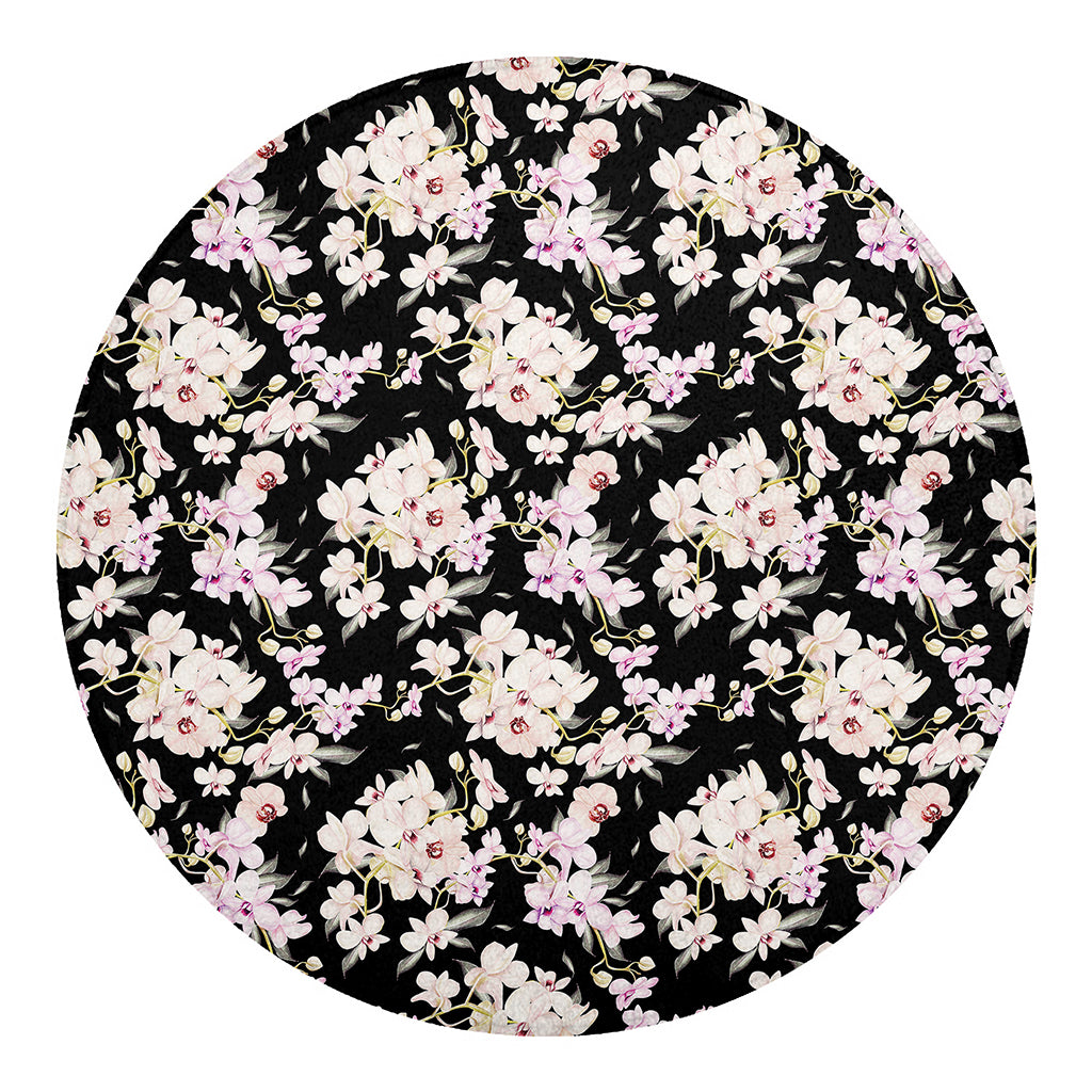 Watercolor Orchid Flower Pattern Print Round Blanket