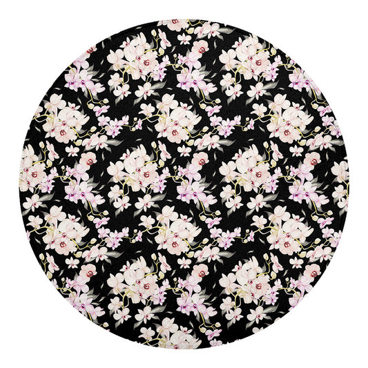 Watercolor Orchid Flower Pattern Print Round Blanket