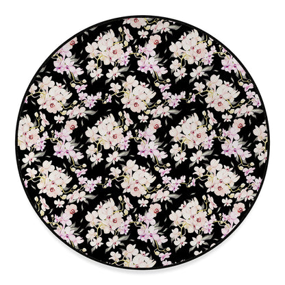 Watercolor Orchid Flower Pattern Print Round Floor Mat
