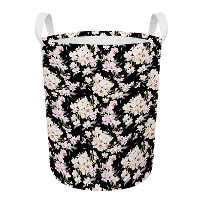 Watercolor Orchid Flower Pattern Print Round Laundry Basket