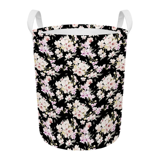 Watercolor Orchid Flower Pattern Print Round Laundry Basket