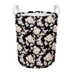 Watercolor Orchid Flower Pattern Print Round Laundry Basket