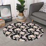 Watercolor Orchid Flower Pattern Print Round Rug