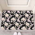 Watercolor Orchid Flower Pattern Print Rubber Doormat
