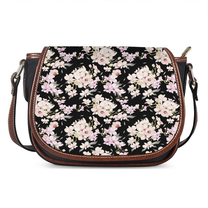 Watercolor Orchid Flower Pattern Print Saddle Bag