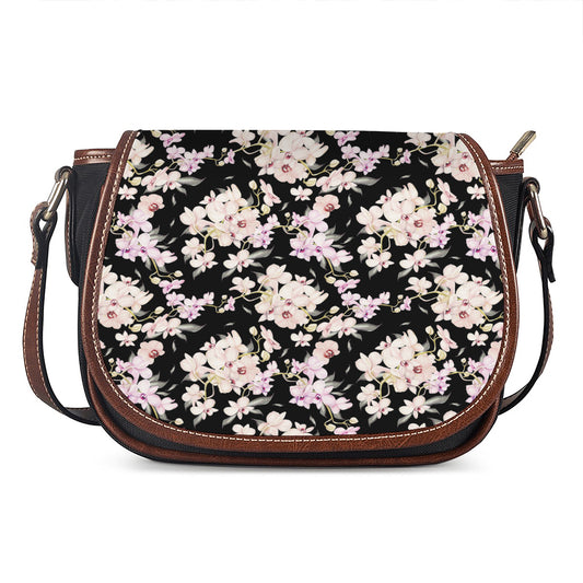 Watercolor Orchid Flower Pattern Print Saddle Bag