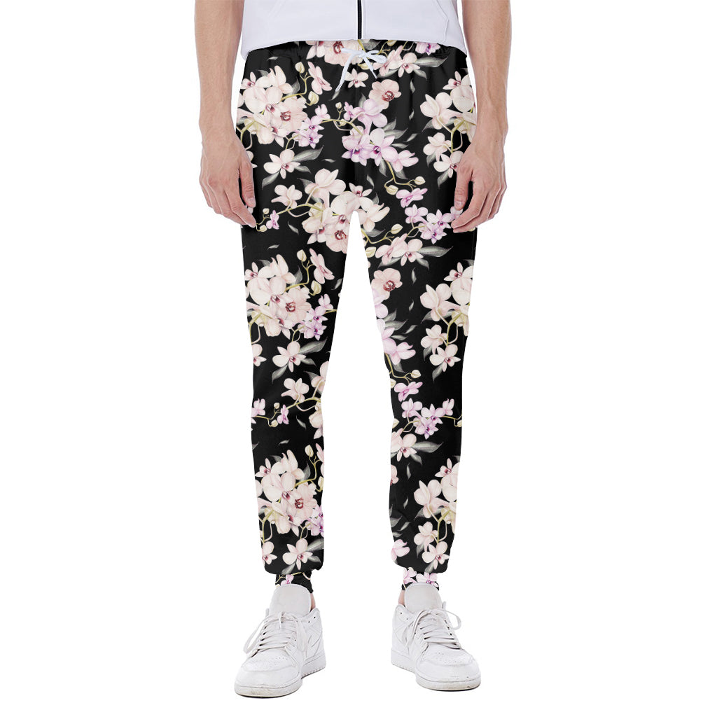 Watercolor Orchid Flower Pattern Print Scuba Joggers