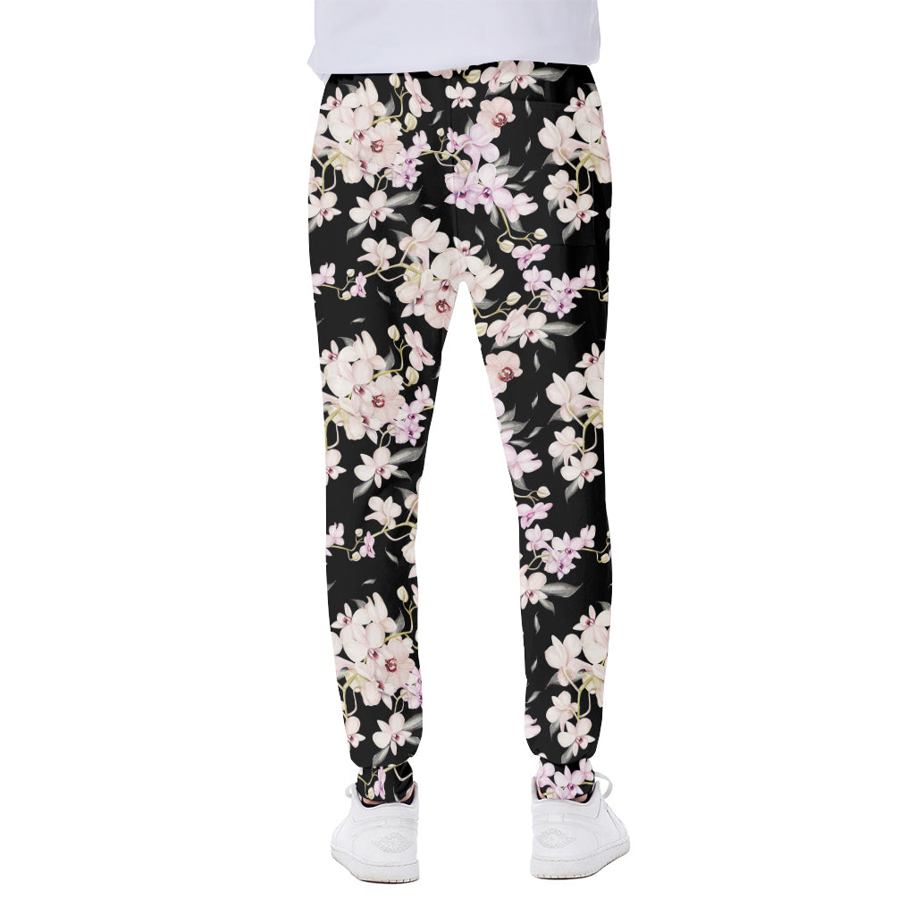 Watercolor Orchid Flower Pattern Print Scuba Joggers