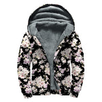 Watercolor Orchid Flower Pattern Print Sherpa Lined Zip Up Hoodie