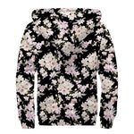 Watercolor Orchid Flower Pattern Print Sherpa Lined Zip Up Hoodie