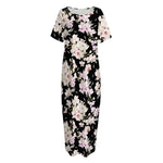 Watercolor Orchid Flower Pattern Print Short Sleeve Long Nightdress