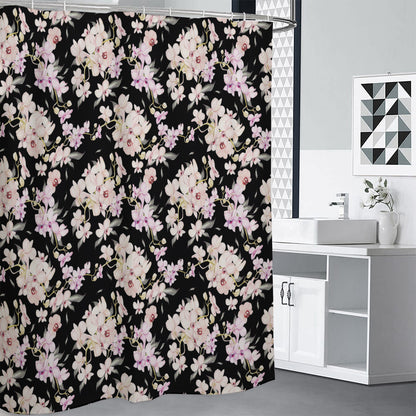 Watercolor Orchid Flower Pattern Print Shower Curtain