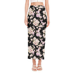 Watercolor Orchid Flower Pattern Print Side Slit Maxi Skirt