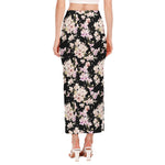 Watercolor Orchid Flower Pattern Print Side Slit Maxi Skirt
