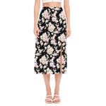 Watercolor Orchid Flower Pattern Print Side Slit Midi Skirt
