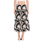 Watercolor Orchid Flower Pattern Print Side Slit Midi Skirt