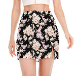 Watercolor Orchid Flower Pattern Print Side Slit Mini Skirt