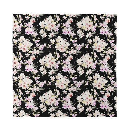 Watercolor Orchid Flower Pattern Print Silk Bandana