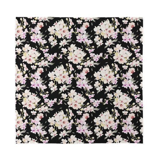 Watercolor Orchid Flower Pattern Print Silk Bandana