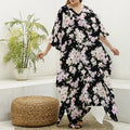 Watercolor Orchid Flower Pattern Print Silk V-Neck Kaftan Dress