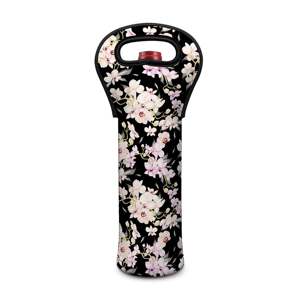 Watercolor Orchid Flower Pattern Print Single Neoprene Wine Tote
