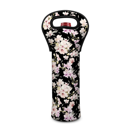 Watercolor Orchid Flower Pattern Print Single Neoprene Wine Tote