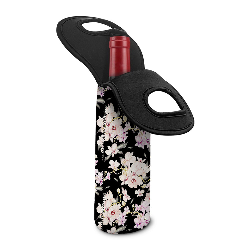 Watercolor Orchid Flower Pattern Print Single Neoprene Wine Tote