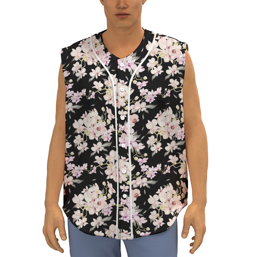 Watercolor Orchid Flower Pattern Print Sleeveless Baseball Jersey