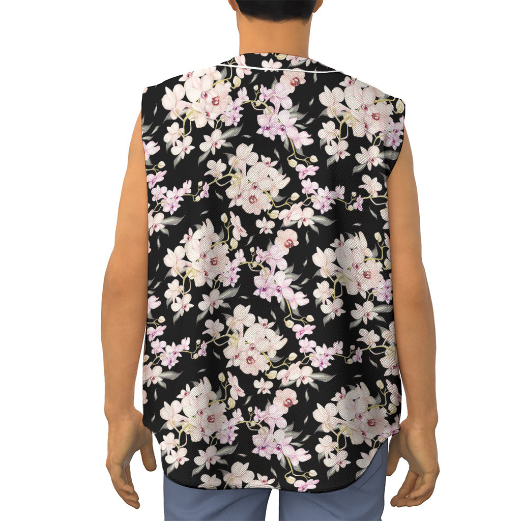 Watercolor Orchid Flower Pattern Print Sleeveless Baseball Jersey