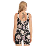Watercolor Orchid Flower Pattern Print Sleeveless One Piece Swimsuit