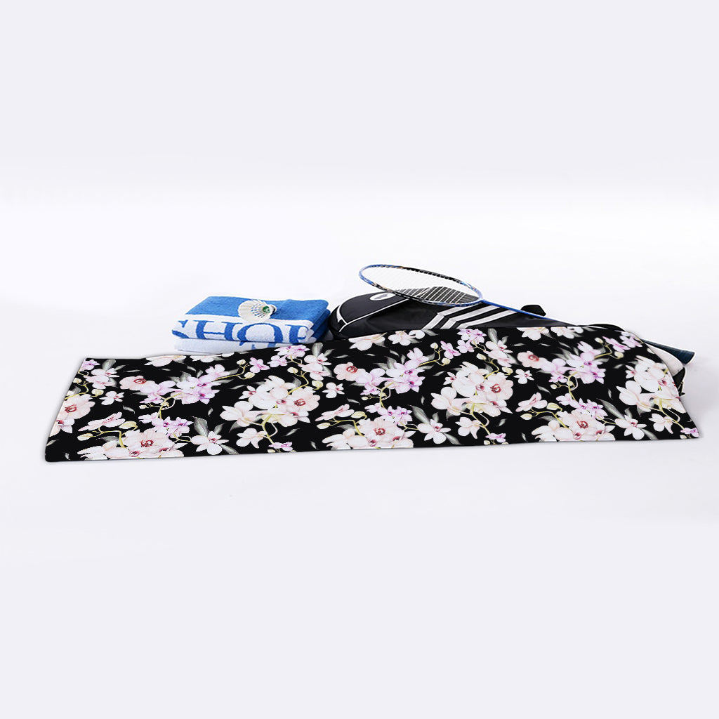 Watercolor Orchid Flower Pattern Print Sports Towel