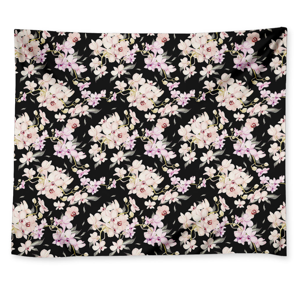 Watercolor Orchid Flower Pattern Print Tapestry