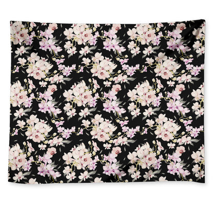 Watercolor Orchid Flower Pattern Print Tapestry