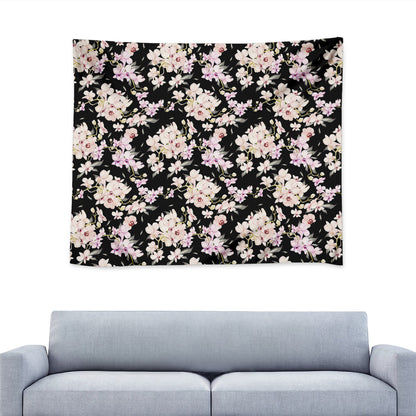 Watercolor Orchid Flower Pattern Print Tapestry