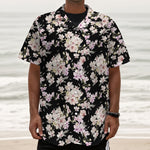 Watercolor Orchid Flower Pattern Print Textured Short Sleeve Shirt