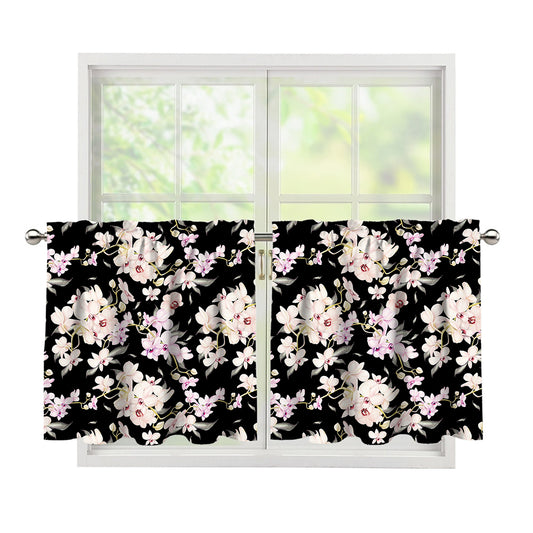 Watercolor Orchid Flower Pattern Print Tier Curtains