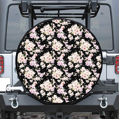 Watercolor Orchid Flower Pattern Print Tire Cover