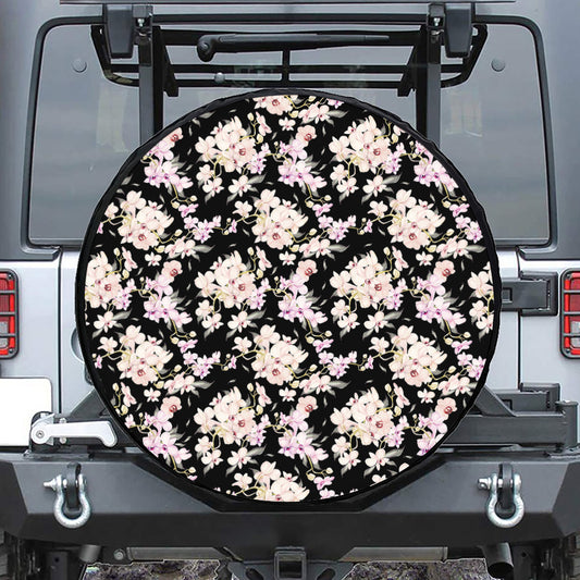 Watercolor Orchid Flower Pattern Print Tire Cover