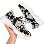 Watercolor Orchid Flower Pattern Print White Chunky Shoes
