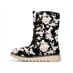 Watercolor Orchid Flower Pattern Print Winter Boots