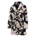 Watercolor Orchid Flower Pattern Print Women's Bathrobe