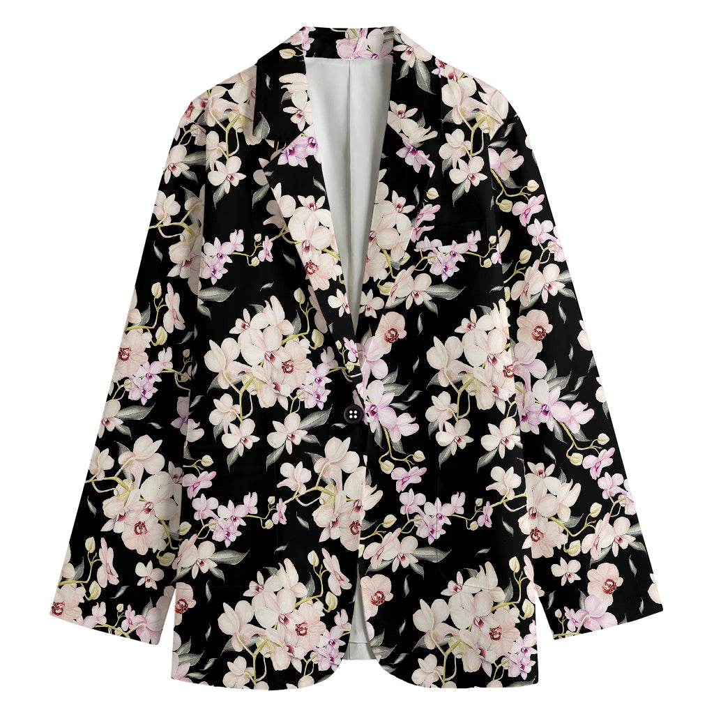 Watercolor Orchid Flower Pattern Print Women's Blazer