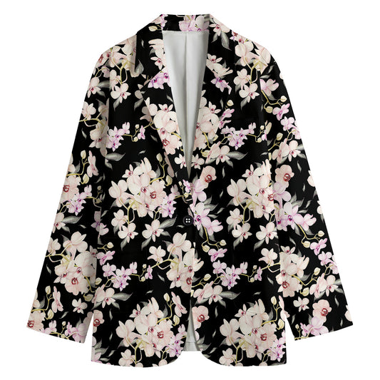 Watercolor Orchid Flower Pattern Print Women's Blazer