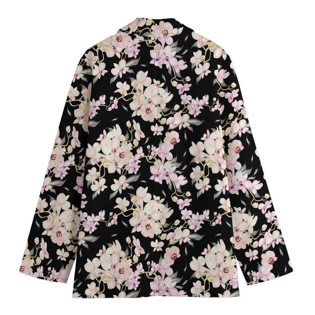 Watercolor Orchid Flower Pattern Print Women's Blazer